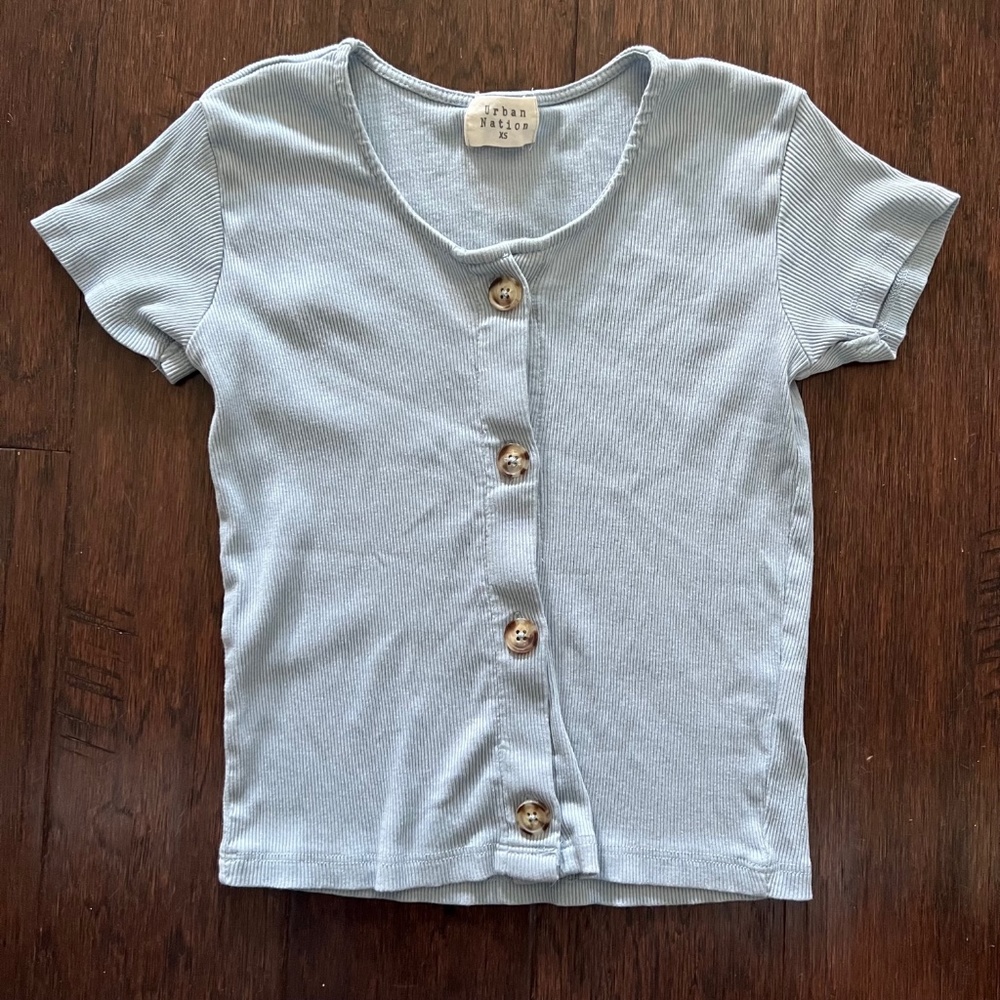 URBAN NATION button down t-shirt Size XS. Steel blue color